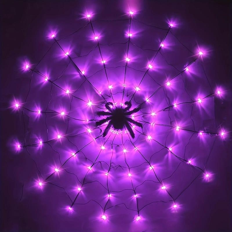 Spider Web Light Decoration Bedroom Party Bedroom Garden Yard Bar Haunted House Halloween Decoration Light String for Indoor and Outdoor (without Battery)