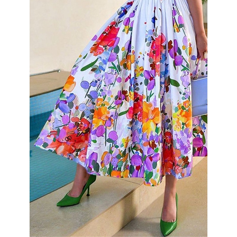 Women's Shirt Dress Casual Dress Swing Dress Maxi long Dress Outdoor Daily Date Fashion Modern Shirt Collar Button Print Short Sleeve Summer Spring Loose Fit Floral3