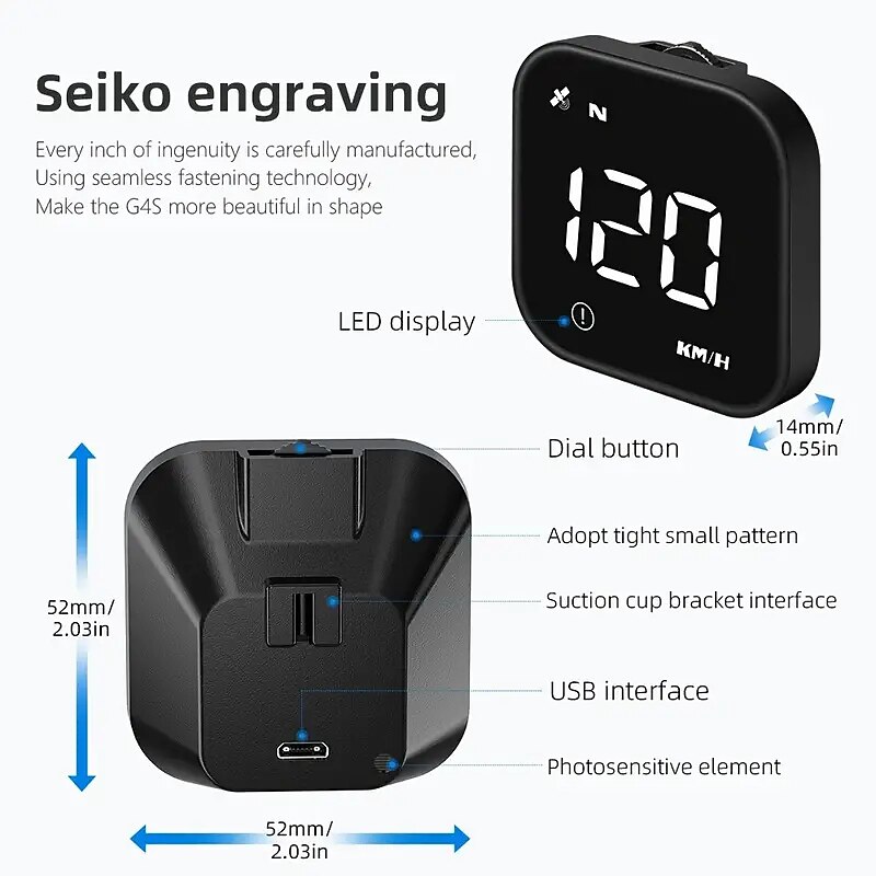 Digital GPS Speedometer Car HUD Heads Up Display with Digital Speed in MPH KPH Compass Driving Direction Fatigue Driving Reminder Overspeed Alarm Trip Meter 5