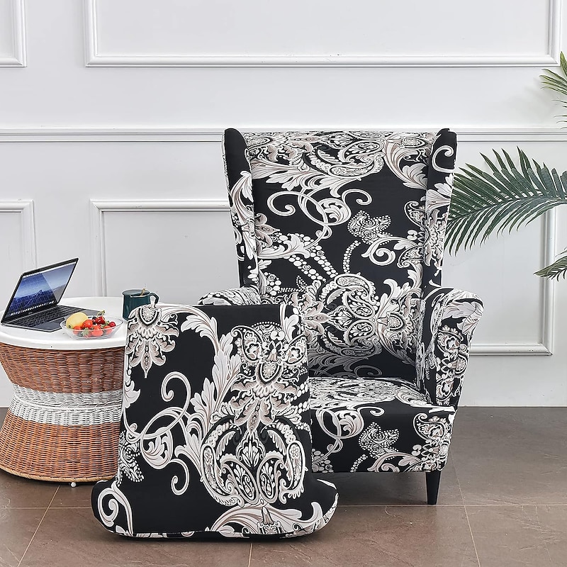 Wing Chair Slipcovers Spandex Stretch Sofa Covers Wingback Armchair Covers with Seat Pad Cushion Cover Arms Printing Pattern Fabric Furniture Protector for Living Room Wingback Chair #88354653
