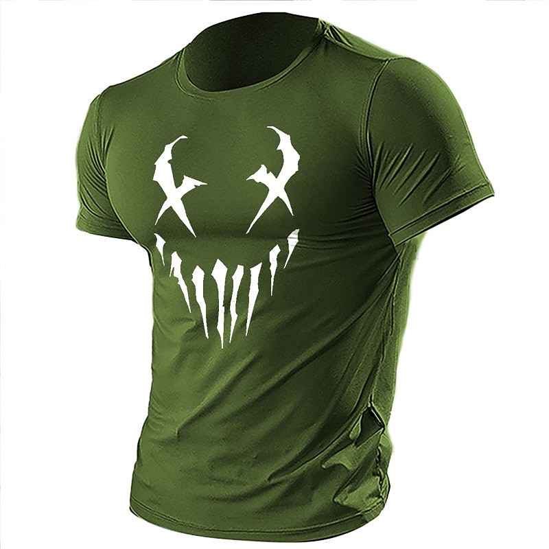 Men's Short Sleeve Graphic T-Shirt with Abstract Scary Face Design, Ideal for Gym & Casual Wear4
