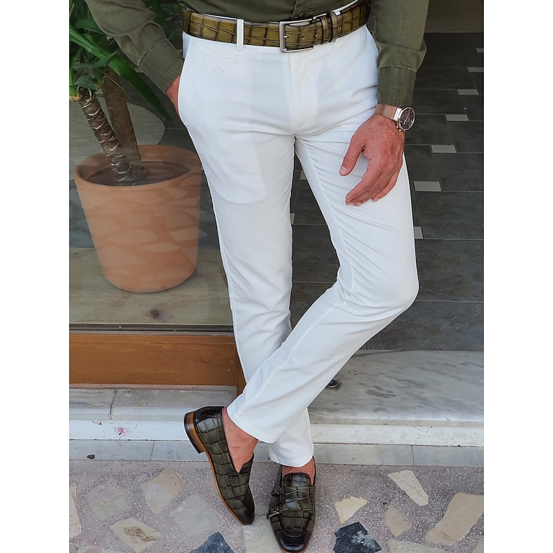 Men's Trousers Chinos Chino Pants Pocket Plain Comfort Breathable Outdoor Daily Going out Fashion Casual Black White