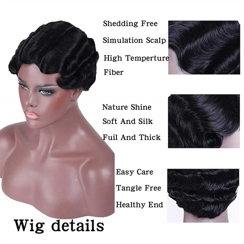 7 Colors Women Black Blonde Golden Brown Pink Blue Wine Red Short Finger Wave Curly Wigs Nuna Wigs Janet Collection Halloween Wigs4