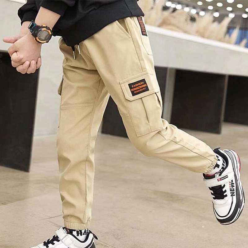 Kids Boys Pants Cargo Pants Trousers Pocket Solid Color Breathable Comfort Pants Outdoor Fashion Cool Daily Black khaki High Waist2