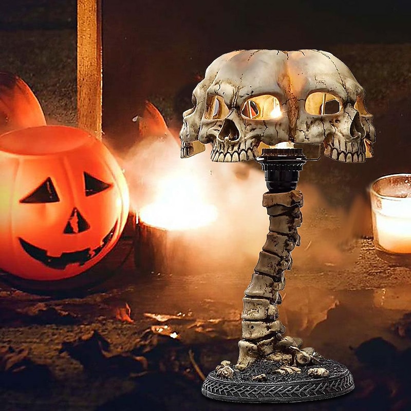Skull Table Lamp Luminous Skull Night Light Creative Resin Home Office Desktop Ornament Halloween Decoration