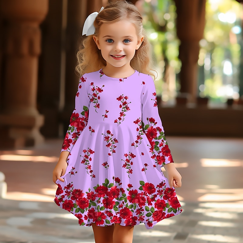 Easter Girls' 3D Floral Graphic Dress Long Sleeve 3D Print Summer Spring Fall Vacation Sports & Outdoor Daily Cute Casual Beautiful Kids 3-12 Years Casual Dress A Line Dress Above Knee Regular Fit2