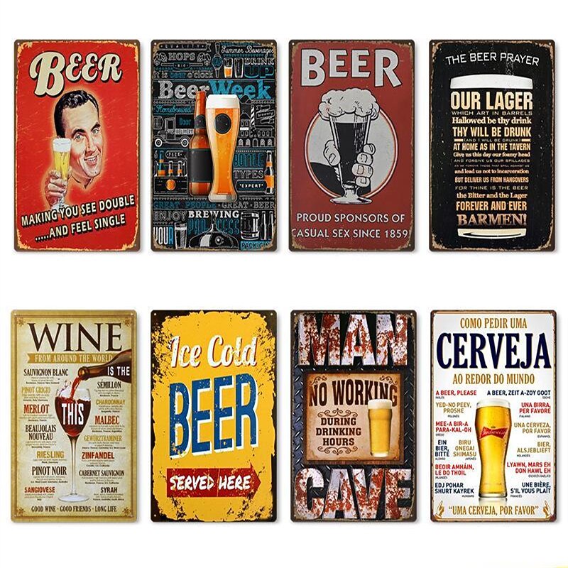 1pc Bar Metal Tin Sign Beer Tin Sign Vintage Bar Club Signs Wall Decor, Painting Wall Hanging for Home Decor Wall Art Metal Tin Sign 20x30cm/8''x12''