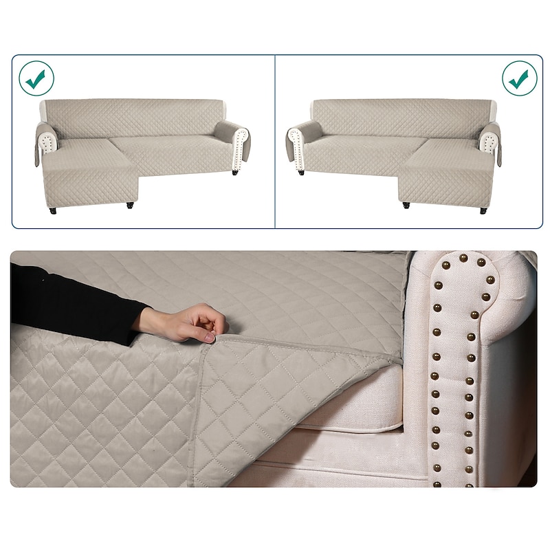 Quilted Sofa Slipcover L Shape Sofa Cover Sectional Couch Cover Chaise Lounge Slip Cover Reversible Sofa Cover Furniture Protector Cover for Pets Kids Children Dog Cat4