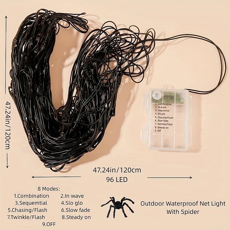 Spider Web Light Decoration Bedroom Party Bedroom Garden Yard Bar Haunted House Halloween Decoration Light String for Indoor and Outdoor (without Battery)3