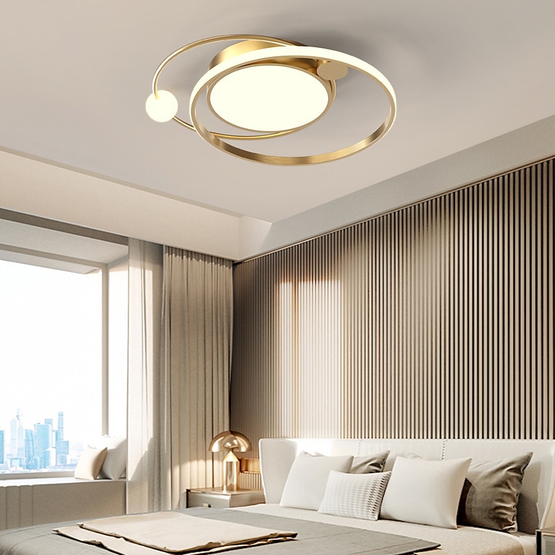LED Ceiling Light Round Design Ceiling Lamp Modern Artistic Metal AluminumStyle Stepless Dimming Bedroom Painted Finish Lights 110-240V ONLY DIMMABLE WITH REMOTE CONTROL4