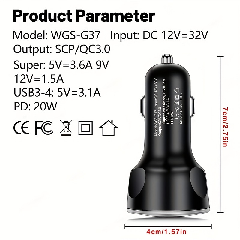 250W PD USB Car Charger Fast Charging Type C USB Phone Adapter In Car For Car Quick Charger3