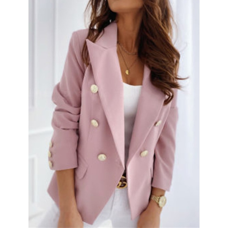 Women's Blazer Office Formal Button Pink Fall Windproof Streetwear Double Breasted Lapel Outerwear Long Sleeve Summer Black S