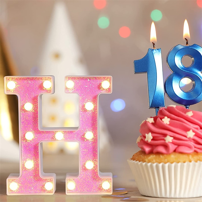 LED Letter Lights Light Up Pink Letters Glitter Alphabet Letter Sign Battery Powered for Night Light Birthday Party Wedding Girls Gifts Home Bar Christmas/Halloween Decoration Pink Letter4