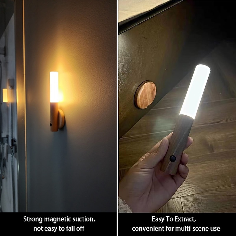 LED PIR Human Motion Sensor Wall Lamp USB Wood Stick Move Night Light Magnetic Corridor Cabinet Wardrobe Light Home Decor Light4