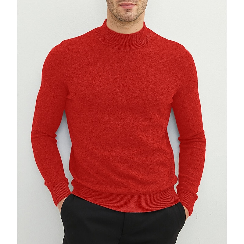 Men's Sweater Pullover Sweater Jumper Ribbed Knit Knitted Plain Mock Neck Stylish Casual Daily Wear Vacation Clothing Apparel Spring &  Fall Black White S M L4