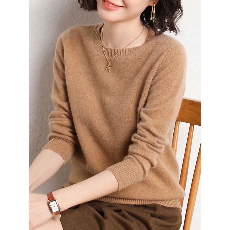 Women's Pullover Sweater Jumper Stylish Casual Soft Solid Color Ribbed Crew Neck Oversized Long Sleeve Knit Outdoor Daily Going out Black White Fall Winter2
