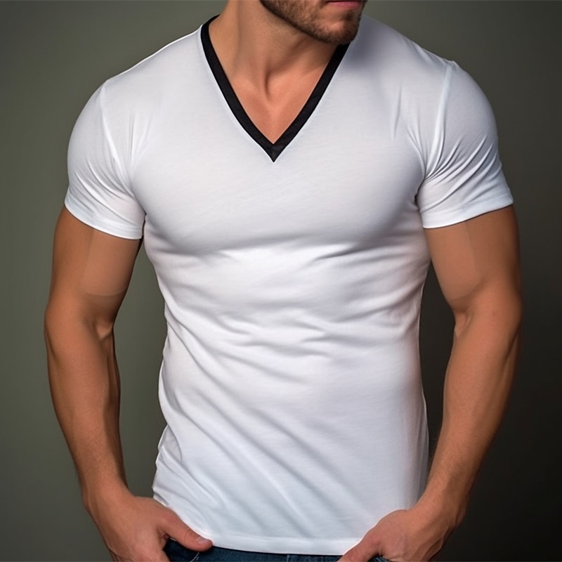 Men's T Shirt Tee Top Short Sleeves V Neck Summer Plain Fashion Designer Basic Vacation Street Going out Black White Khaki Top Tee for Men3