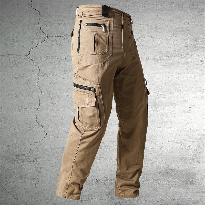 Men's Cargo Pants Cargo Trousers Tactical Pants Work Pants Zipper Pocket Multi Pocket Straight Leg Solid Color Outdoor Full Length Daily Stylish Black khaki