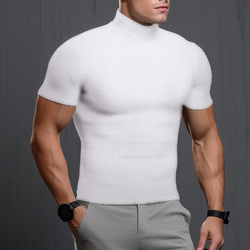 Men's T Shirt Tee Top Short Sleeves Turtleneck Summer Plain Pit Strip Fashion Designer Basic Vacation Street Going out Black White Khaki Top Tee for Men