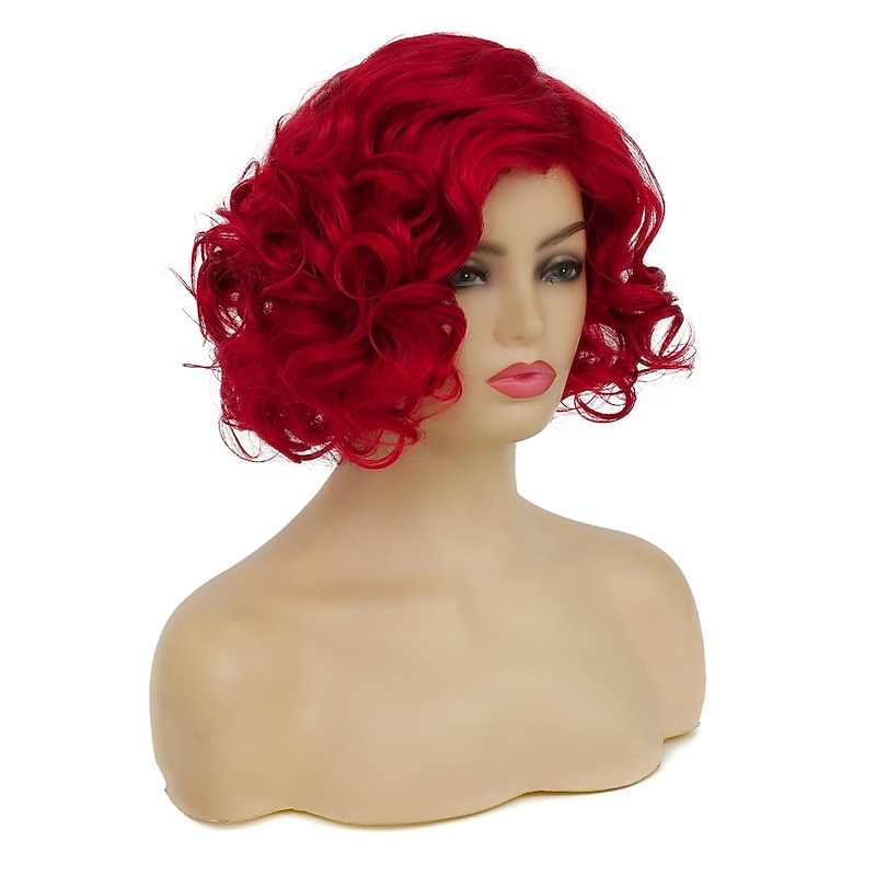 Short Curly Red Wigs for Women Synthetic Natural Wavy Red Costume Cosplay Party Wig with Wig Cap Halloween Wigs2