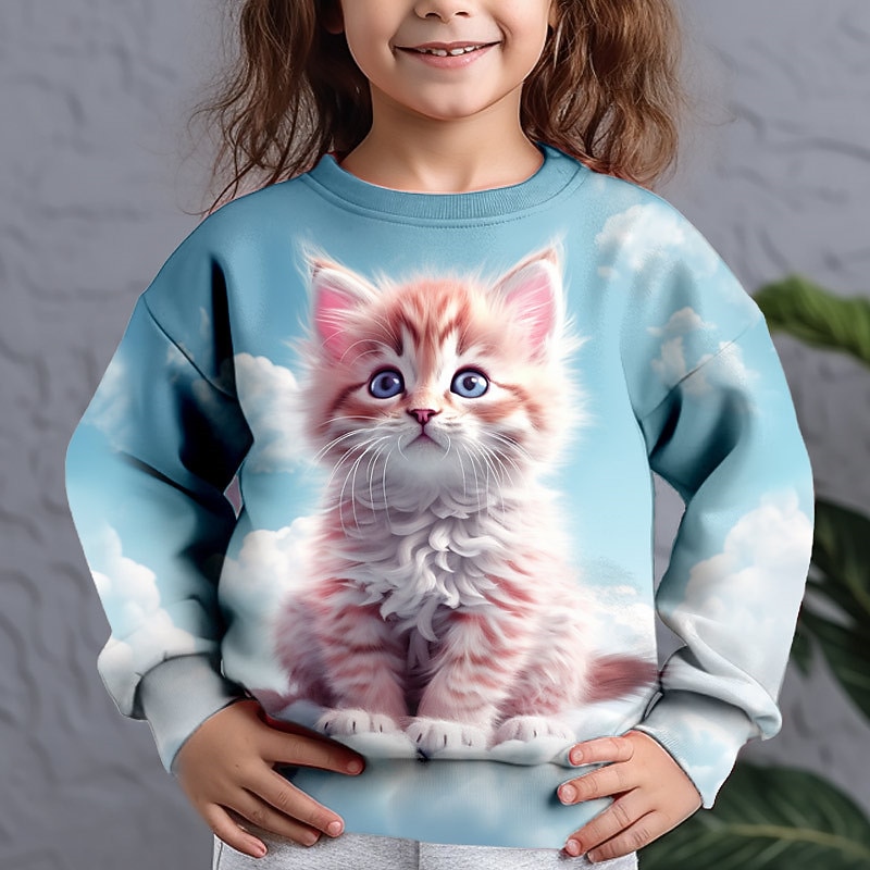 Girls' 3D Graphic Animal Cat Sweatshirt Long Sleeve 3D Print Summer Fall Fashion Streetwear Adorable Kids 3-12 Years Outdoor Casual Daily Regular Fit3
