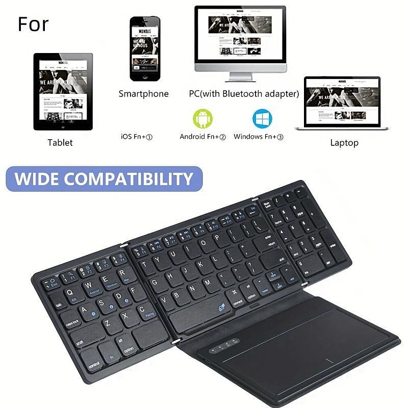 Wireless Rechargeable BT Keyboard With Touchpad & Numeric Keypad Perfect for Phone & Tablet