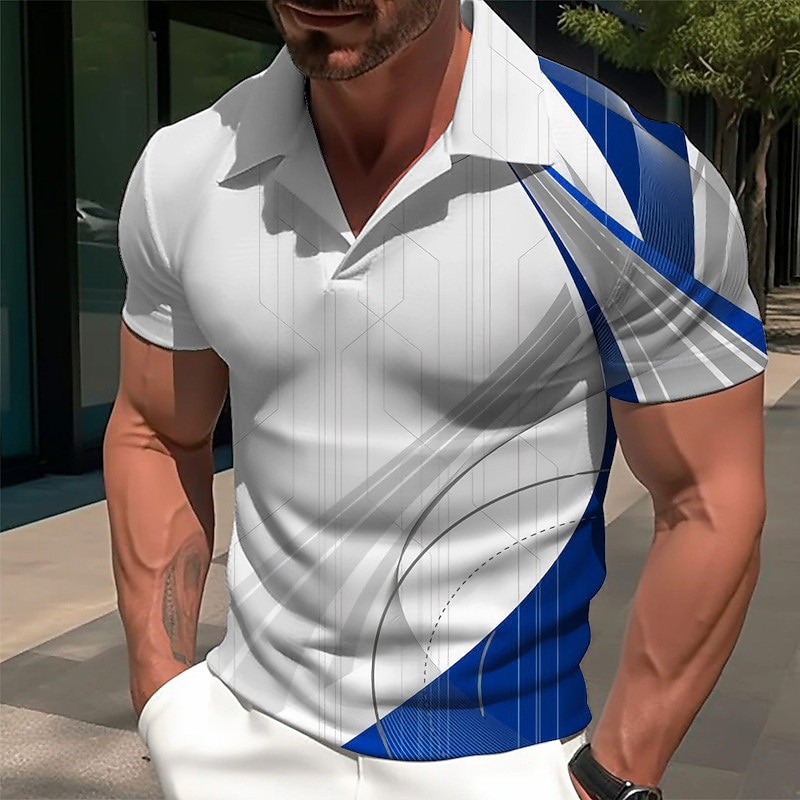 Men's Color Block Graphic Prints Geometry Polo Shirt Golf Shirt Short Sleeves Shirt Cuban Collar Outdoor Street Black Red Blue Print Clothing Apparel Fashion Designer Casual Breathable2