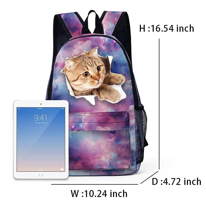 Galaxy Cat Print Backpack with Large Capacity – Cute Animal School Bag for Girls, Teens, and Cat Lovers, Ideal for School, Travel, or Daily Use3