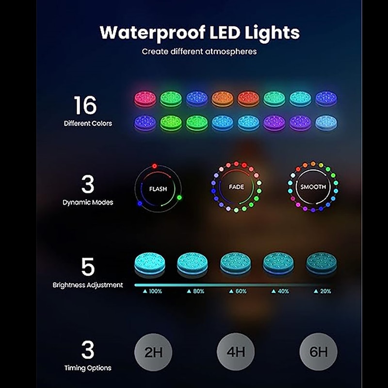 LED Pool Lights Submersible with Remote Suction Cup Underwater Pool Light IP68 Magnet 13 LED Bright Lamp RGB for Pond Pool Aquarium3