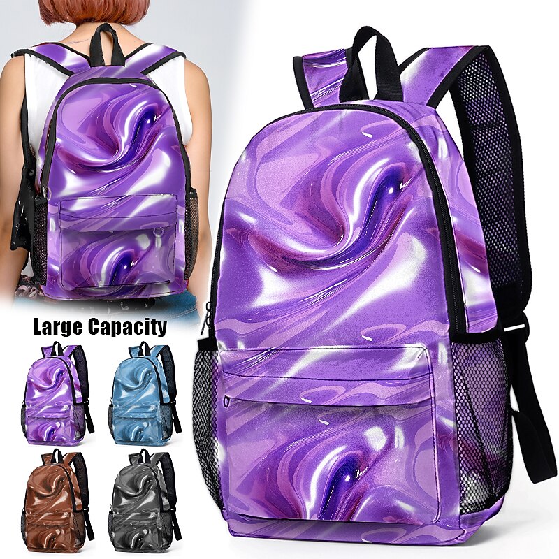 Purple Swirl Print Backpack for Teens – Stylish Marbled Design School Bag with Large Capacity for Boys and Girls