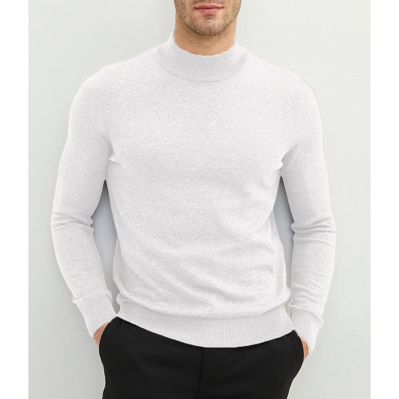 Men's Sweater Pullover Sweater Jumper Ribbed Knit Knitted Plain Mock Neck Stylish Casual Daily Wear Vacation Clothing Apparel Spring &  Fall Black White S M L