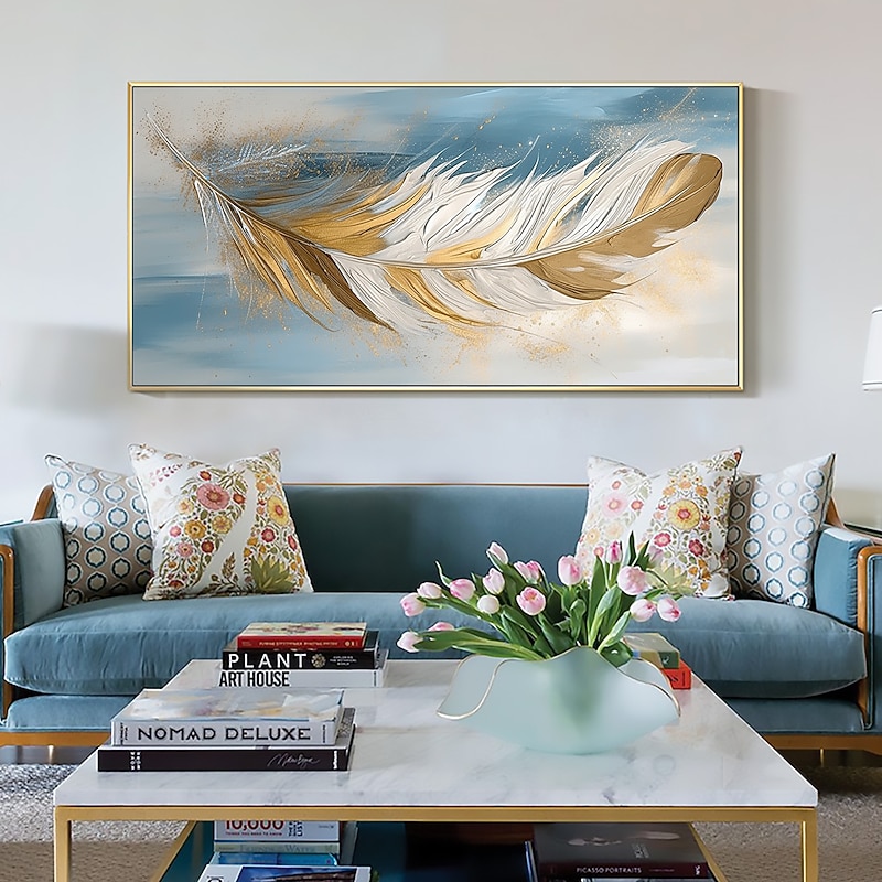 Handmade Oil Painting Canvas Wall Art Decor Original Feather Painting for Home Decor With Stretched Frame/Without Inner Frame Painting 7