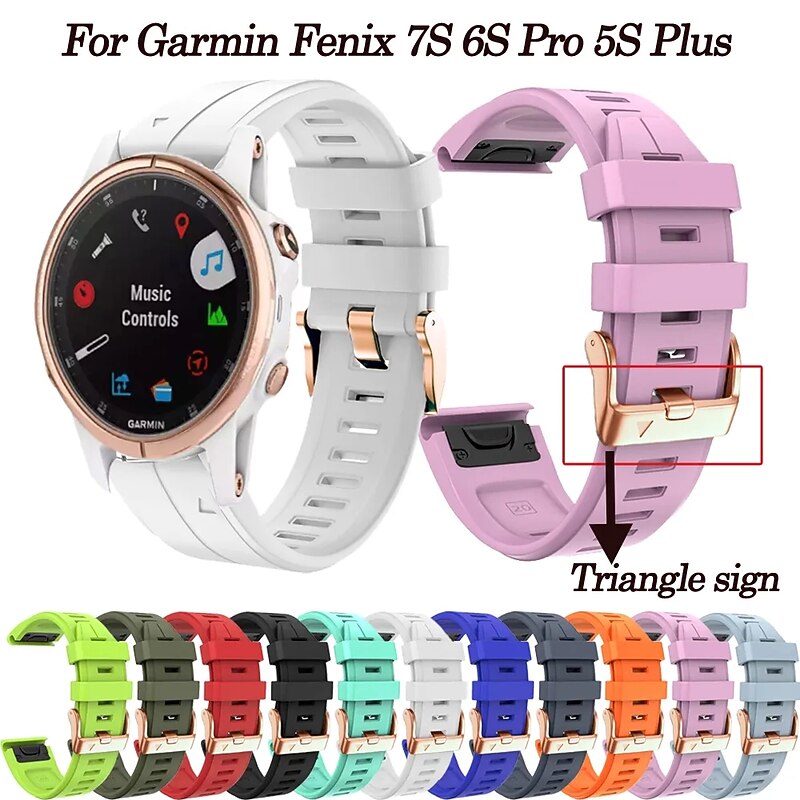 Watch Band for Garmin Fenix 7S Pro 6S 5S Plus Epix Pro 42mm Approach S70 42mm Instinct 2S Descent Mk2S D2 Delta S 20mm Silicone Replacement  Strap 20mm Adjustable Stainless Steel Buckle Sport Band