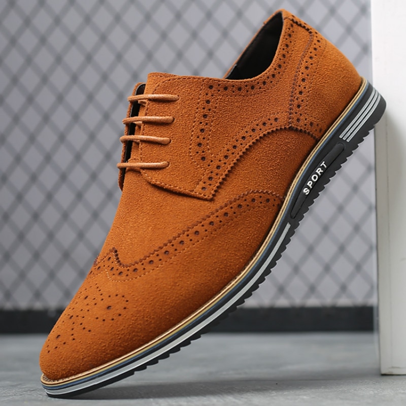Men's Orange Brogue Oxfords - Comfort Sport Sole Leather Shoes for Daily Wear and Casual Outfits