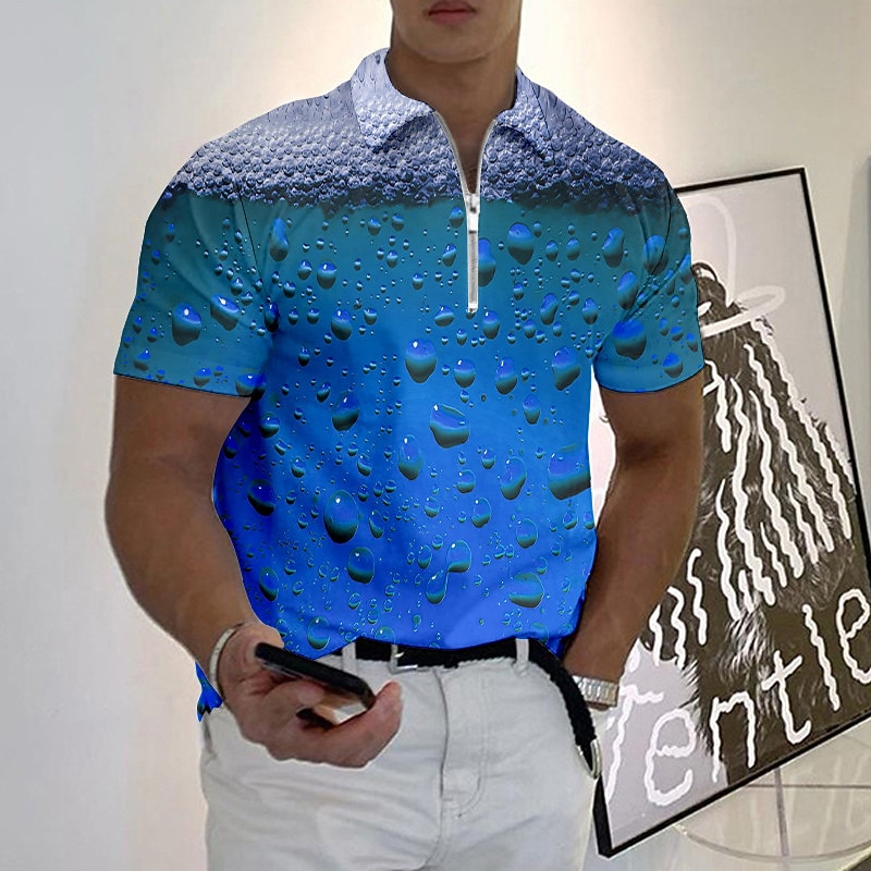 Oktoberfest Men's Polo Shirt Lapel Polo Zip Polo Golf Shirt Graphic Prints Beer Turndown Blue-Green Yellow Wine Blue Green Outdoor Street Short Sleeves Zipper Print Clothing Apparel Fashion Designer4