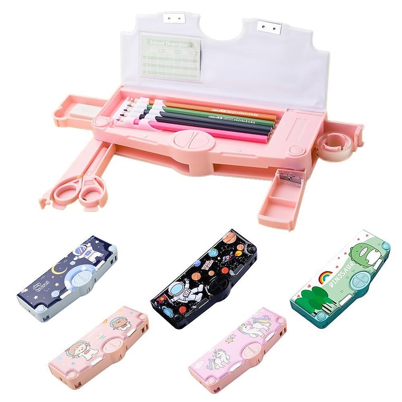 Multifunction Deformed Pencil Case Cute Cartoon Stationery Storage Box Pen Organizer with Scissor, Eraser, Sharpener, Ruler, Tape and Schedule For Girls Boys Student School Supplies Gifts2