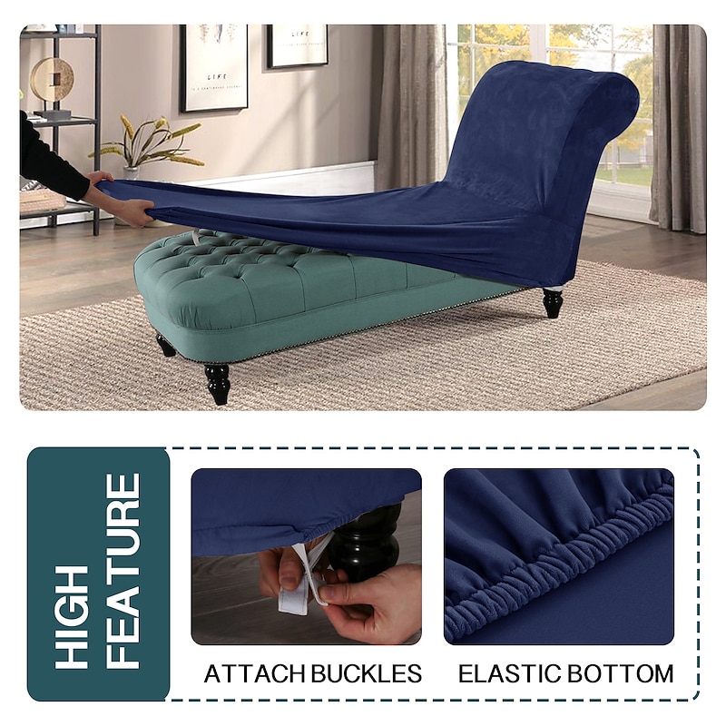 Stretch Velvet Armless Chair Cover Chaise Lounge Cover Chair Slipcover Elastic Black for Bedroom Living Room Soft Durable Washable3