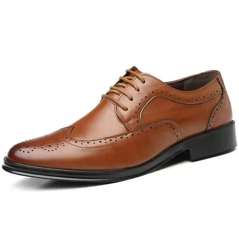 Men's Classic Brogue Leather Dress Shoes, Stylish Wingtip Lace-Up Oxfords, Elegant Formal Footwear for Business and Special Occasions2