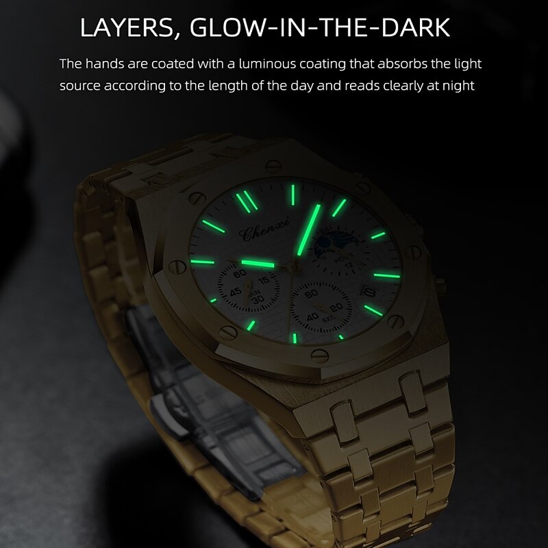 CHENXI Luxury Quartz Watch for Men Royal Stainless Steel Waterproof Chronograph Sport Business Casual Male Quartz Wristwatch Men Luminous Watches4
