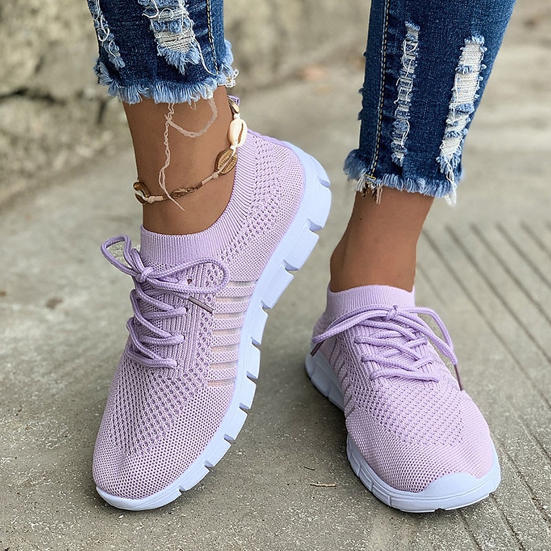 Women's Black Knit Sneakers with White Sole for Running and Casual Wear 6