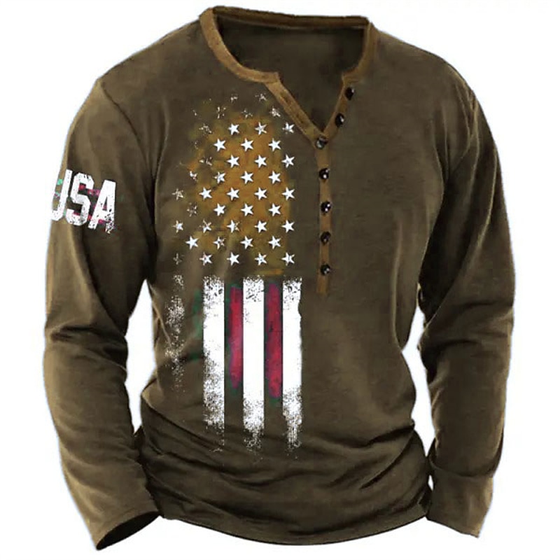 Men's Graphic National Flag Henley Shirt Long Sleeve 3D Print Fashion Designer Comfortable Outdoor Daily Spring &  Fall Black Navy Blue Army Green Gray Henley Henley T-Shirt2