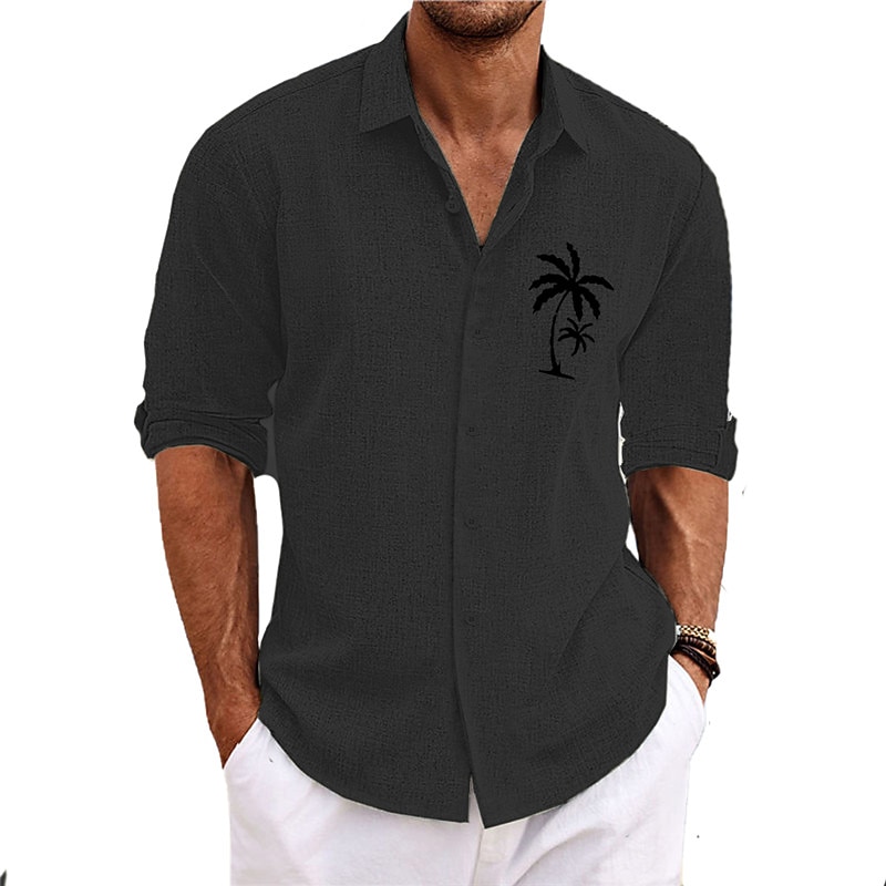 Men's Coconut Tree Tropical Plants Shirt Summer Hawaiian Shirt Aloha Shirt Long Sleeve Shirt Turndown Fashion Streetwear Designer Outdoor Street Casual Black White Pink S M L3