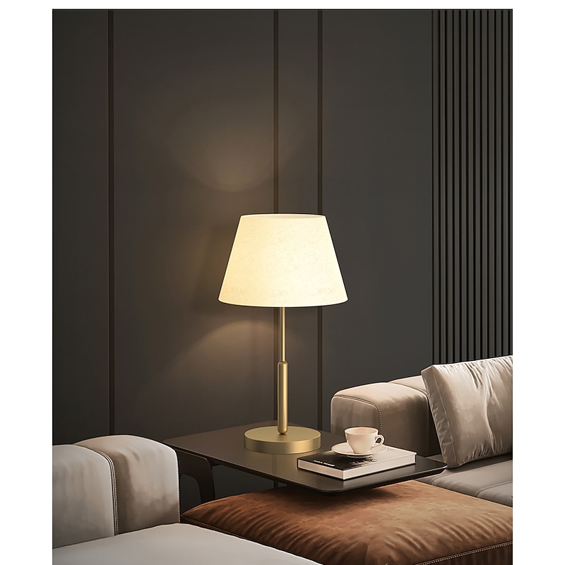 LED Table Lamp Gold Brass Fabric Modern Warm White Bedside Table Lamp Applicable to Living Room Bedroom Office Bedside Cabinet and Bookcase 110-240V2