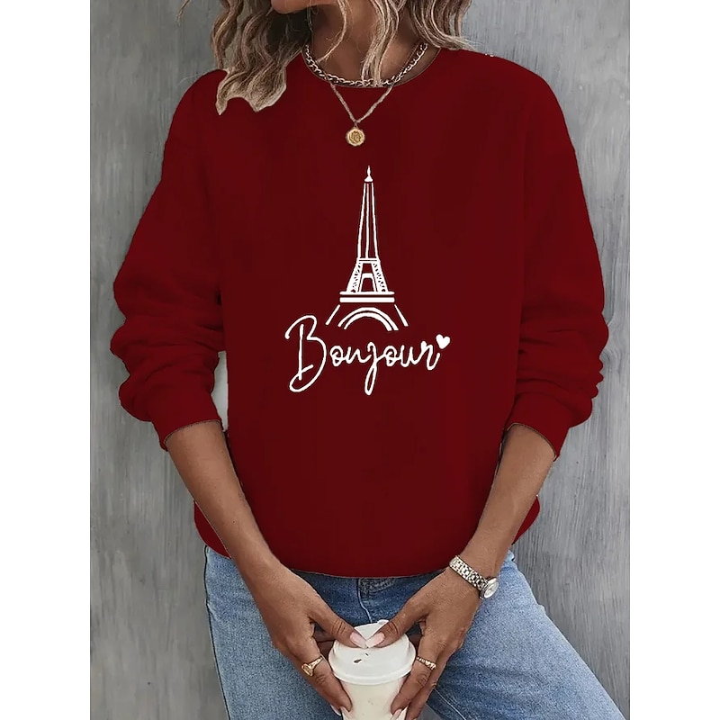 Women's Sweatshirt Burgundy Hoodie Pullover 100% Cotton Graphic Letter Street Casual Vintage Basic Round Neck Long Sleeve Top Micro-elastic Fall & Winter Comfrt Breathable Soft Fabric4