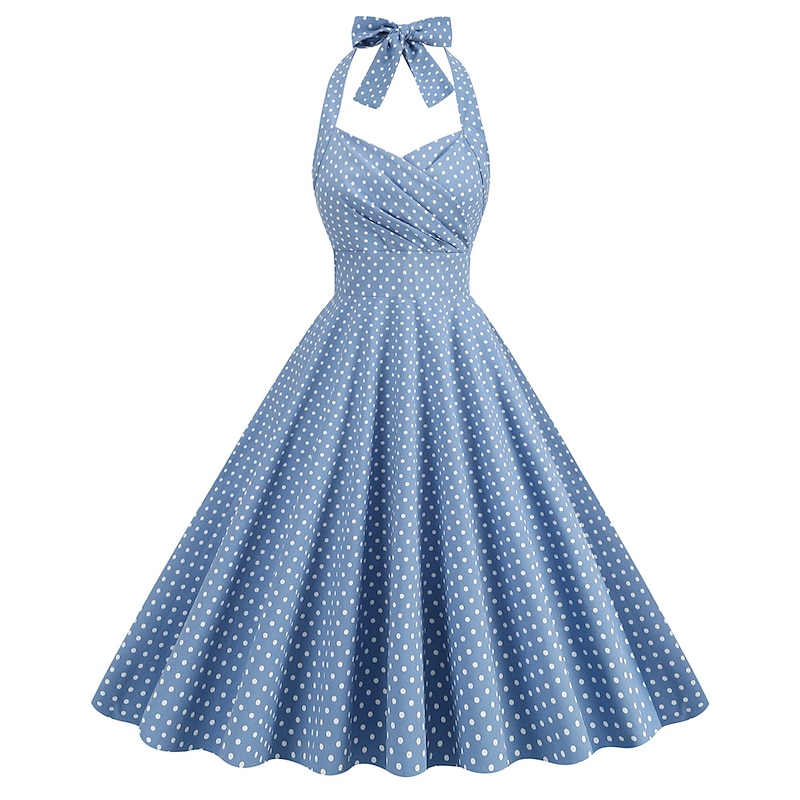 Retro Vintage 1950s Rockabilly A-Line Dress Swing Dress Halter Polka Dot Fancy Dress Women's Masquerade Casual Daily Bachelorette Party Adults' Dress Homecoming Dresses Spring & Summer2