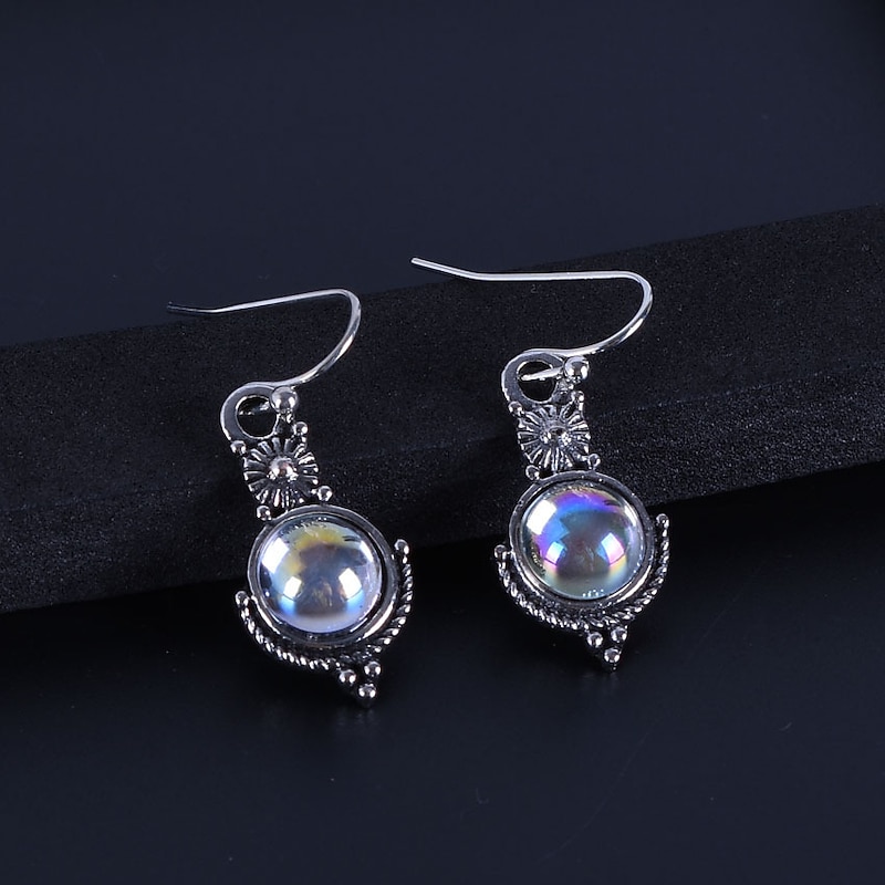 moonstone retro earrings    fashion thai silver colorful gemstone ear hook ear jewelry4