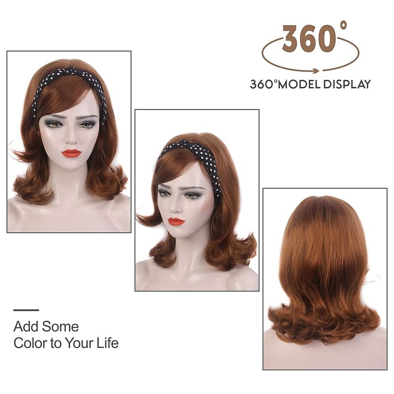 Red Long 60s Wigs for Women Natural Synthetic Hair Wig Auburn 50s 60s 70s Cosplay Daily Work Costume Party Halloween Wigs4
