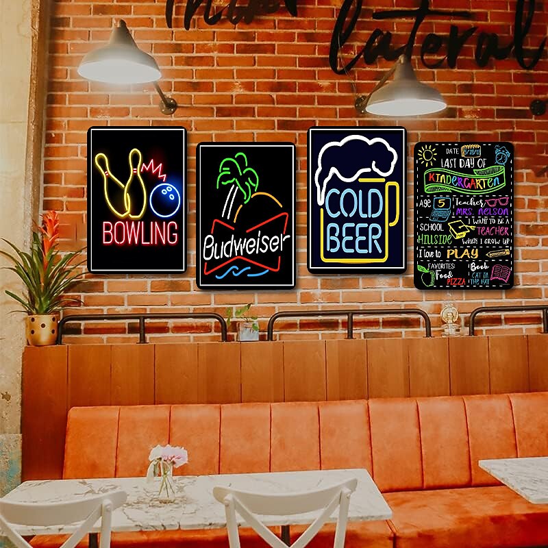1pc Neon Metal Tin Sign Bar Vintage Plaque Decor, Home Decor, Restaurant Decor, Bar Decor, Cafe Decor, Garage Decor, Wall Decor, Water-proof, Dust-proof 20x30cm/8''x12''2