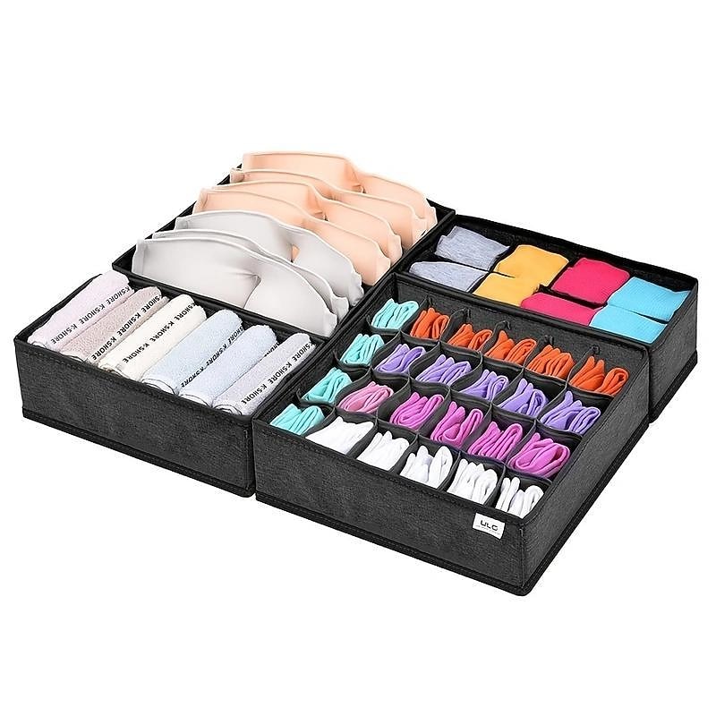 4pcs Socks Underwear Drawer Organizer Divider, ULG Washable Dresser Drawer Organizer Foldable Oxford Fabric Closet Organizers And Storage Boxes For Socks, Underwear, Ties, Belts