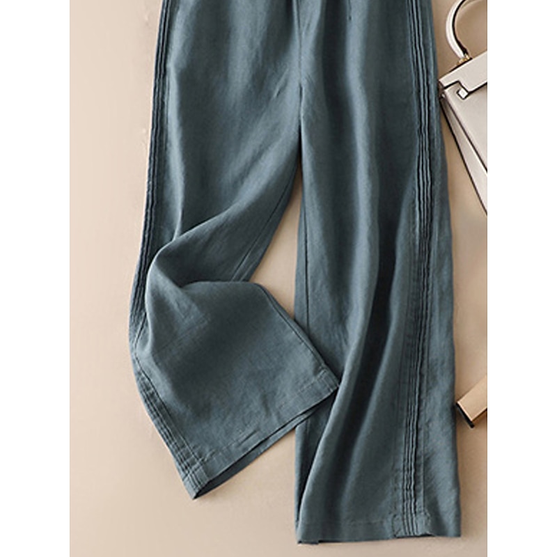 Women's Wide Leg Pants Trousers Baggy Pants Fashion Streetwear Full Length High Waist Plain Pocket Elastic Waist Baggy Breathability Comfortable Micro-elastic Vacation Street Casual rice white3